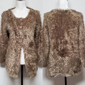 RADZOLI Gold Knit Triple Button Long Sleeve Eyelash Cardigan Sweater Small